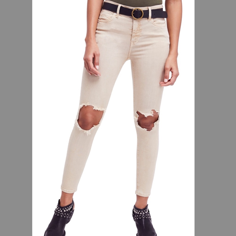 Free People | Women’s Busted Knee Cream Crop Jeans, 27